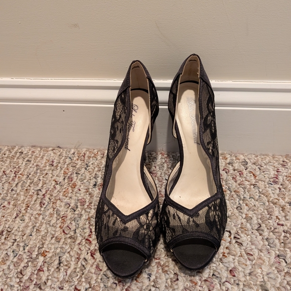 Lulu Townsend Shoes - Lulu Townsend Black Lace Peep-Toe Heels